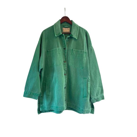Free People We The Free Madison City Denim Jacket Size Medium Kelly Green NWT - Picture 2 of 8